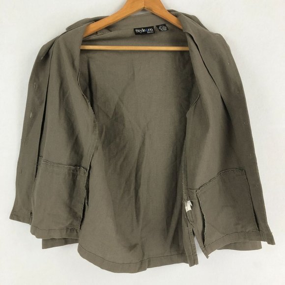 Style & Co Women's Size M/L** Petite Brown Linen Blend Button Front Jacket - Picture 7 of 9